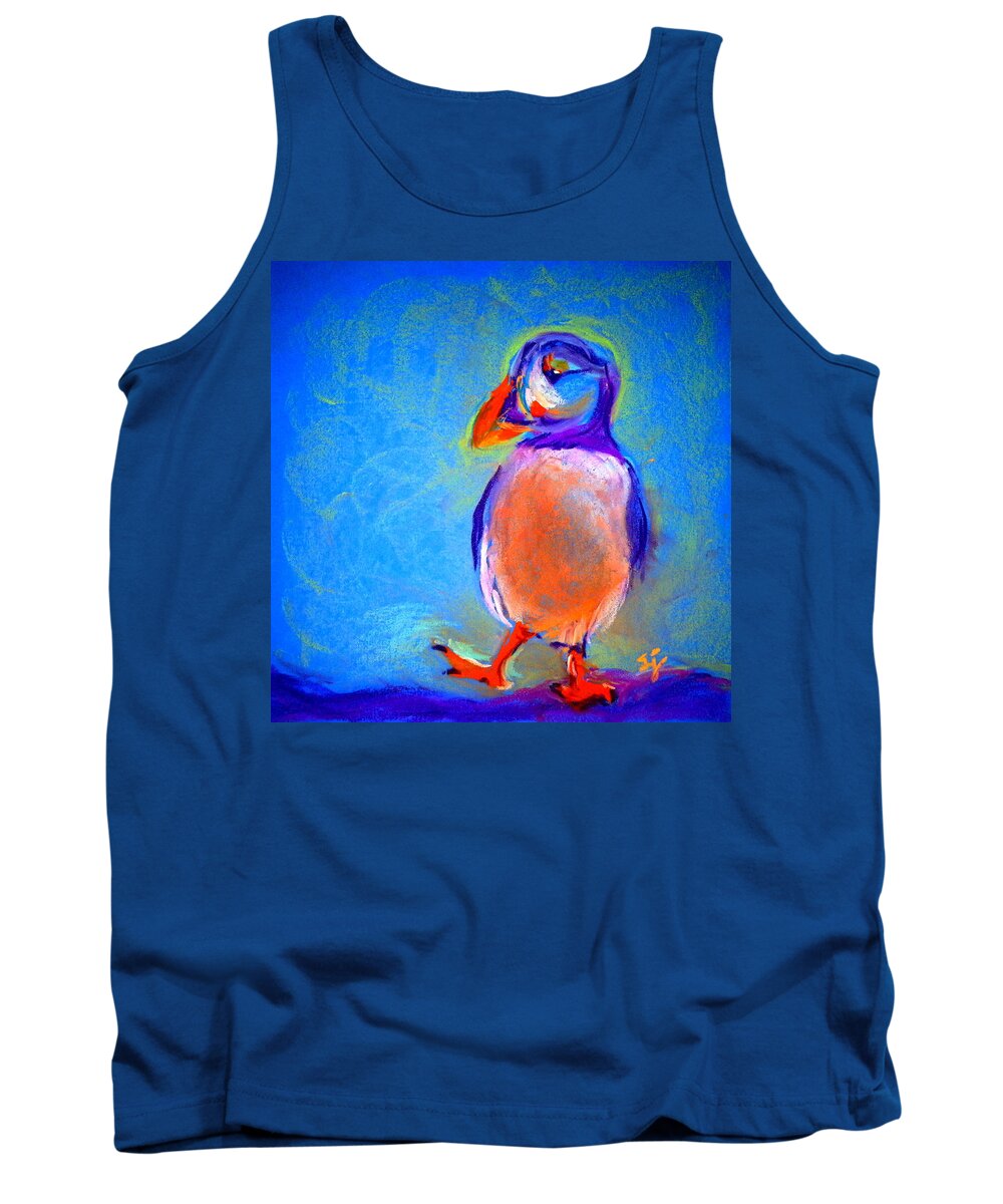 Puffin Tank Top featuring the painting Funky Puffin Dancing by Sue Jacobi