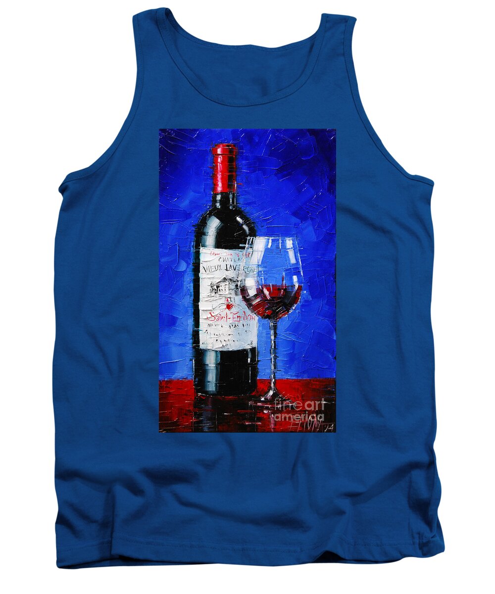 Still Life Tank Top featuring the painting Still life with wine bottle and glass 2 by Mona Edulesco