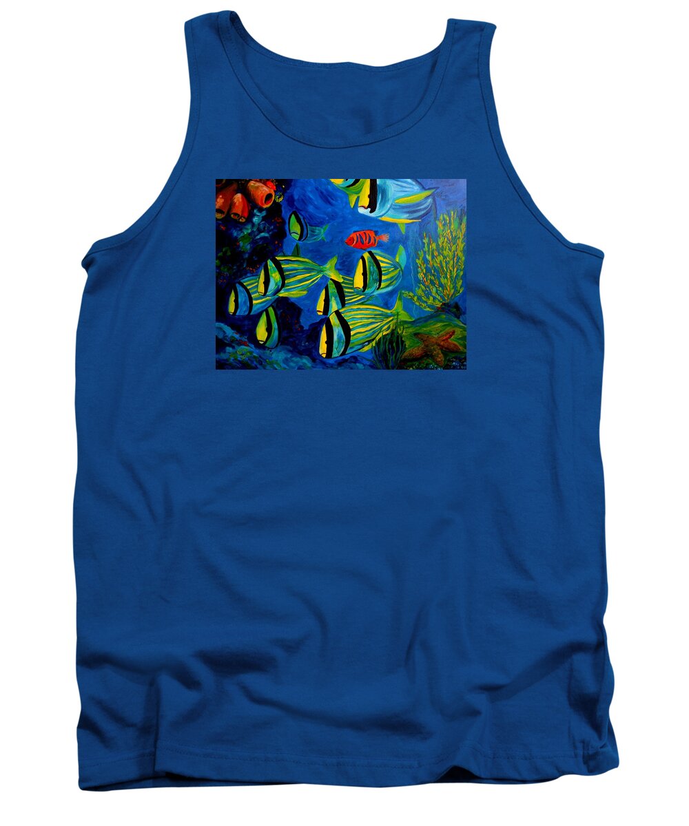 Fish Tank Top featuring the painting Serious Stripes - Colorful fish by Julie Brugh Riffey