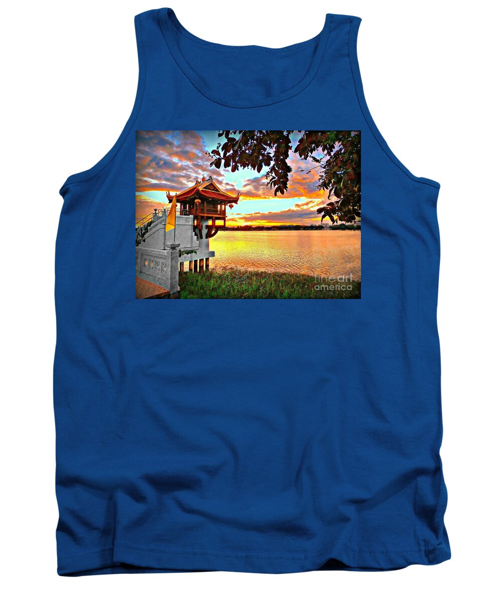 Landscape Tank Top featuring the photograph Shrine On The Lake. by Ian Gledhill