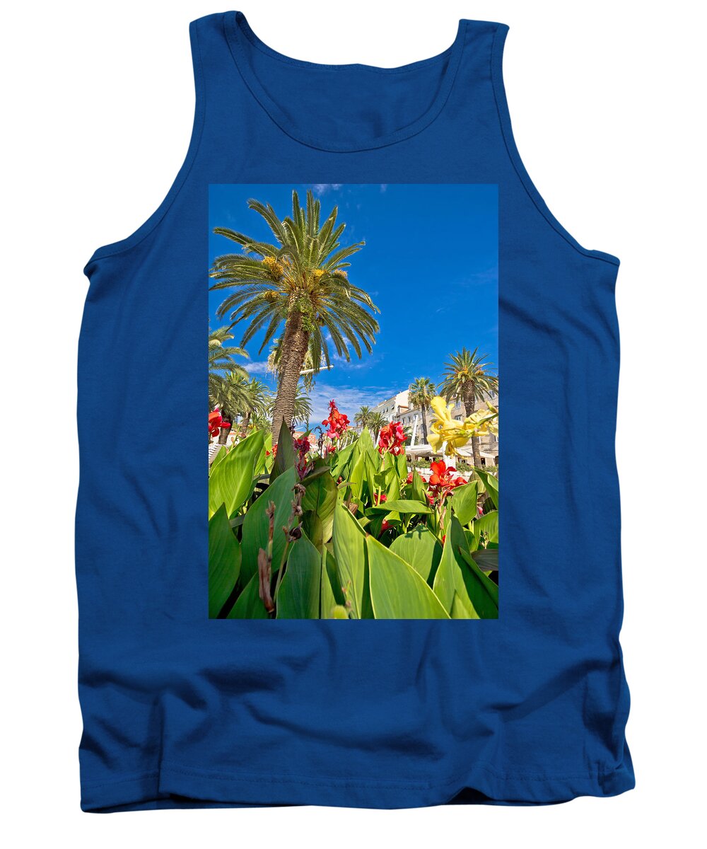 Split Tank Top featuring the photograph Split Riva palms and flowers by Brch Photography