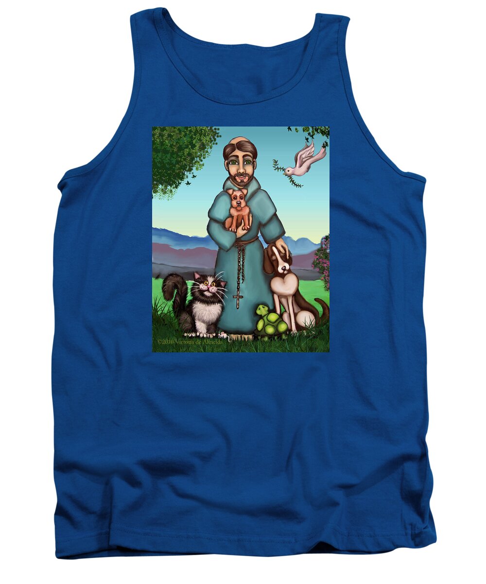 St. Francis Tank Top featuring the painting St. Francis Libertys Blessing by Victoria De Almeida