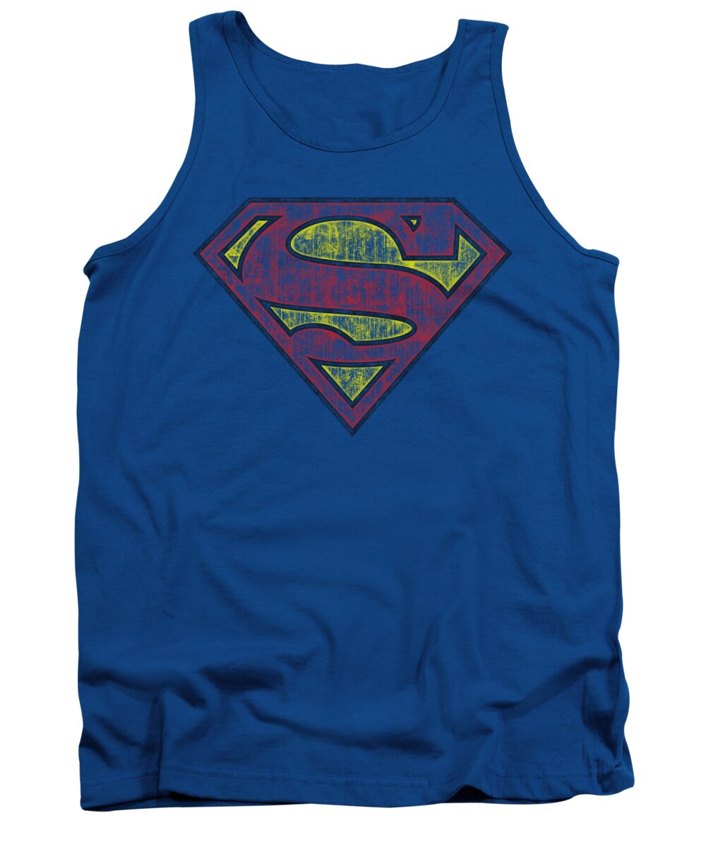 Superman Tank Top featuring the digital art Superman - Tattered Shield by Brand A
