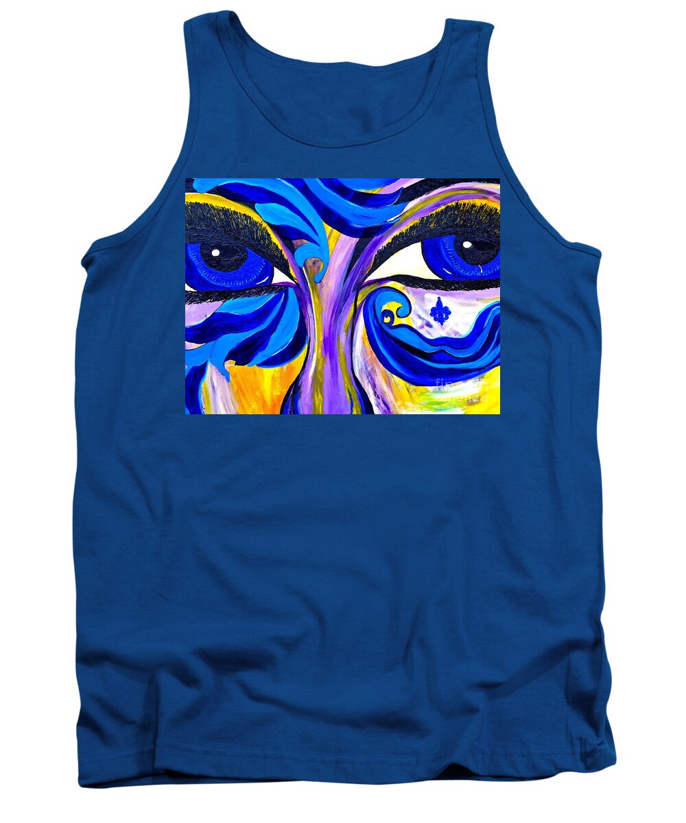 The Eyes Have It Tank Top featuring the painting The Blue Eyes Have It Abstract 1 by Saundra Myles