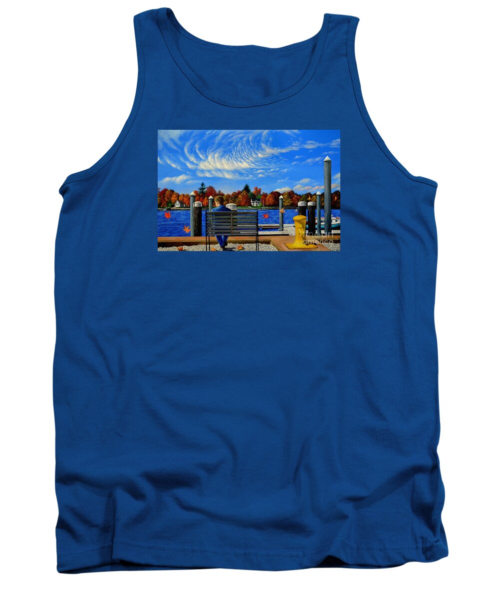 Dock Tank Top featuring the painting The Dock By Christopher Shellhammer by Christopher Shellhammer