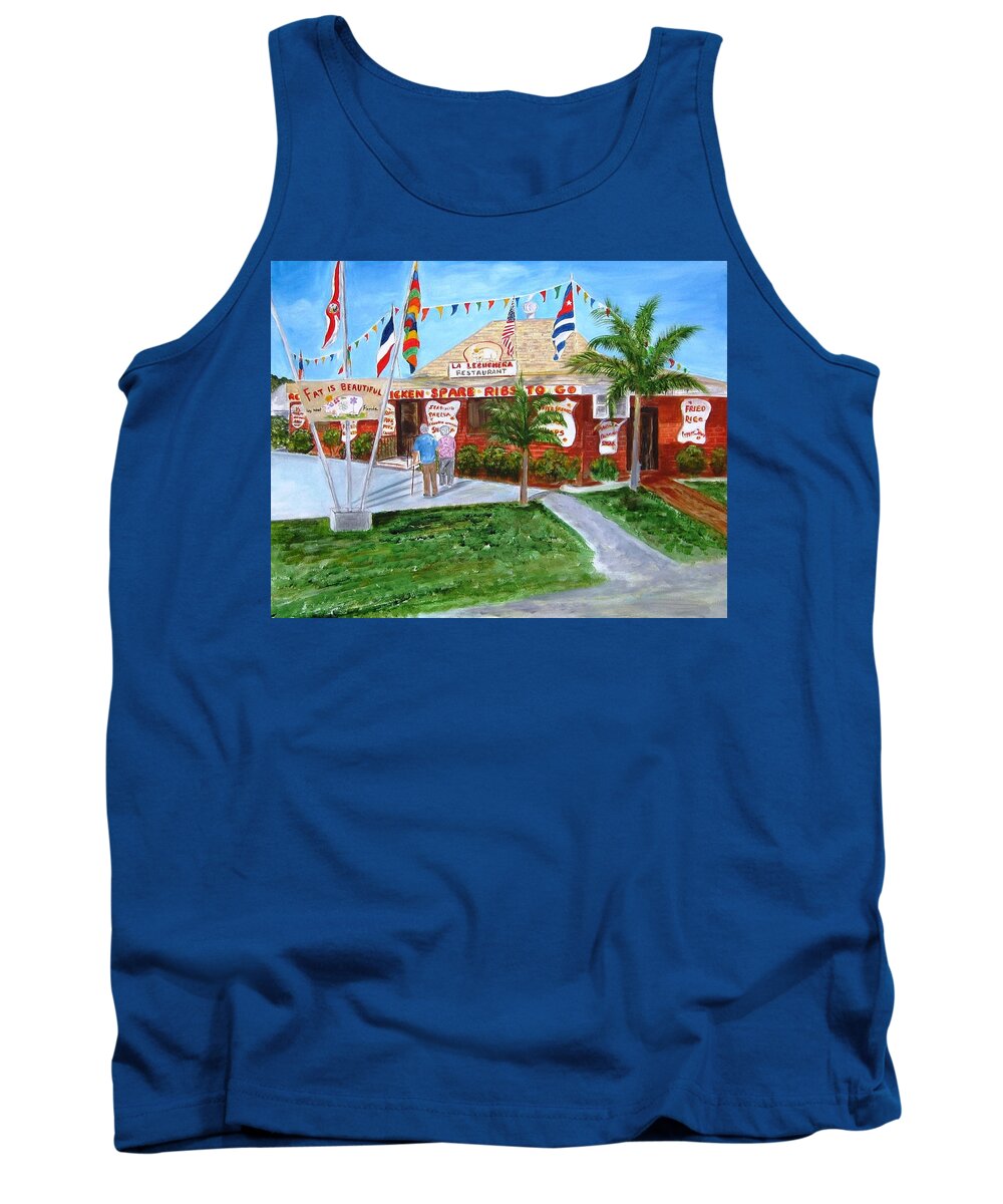 Key West Tank Top featuring the painting The Pig Restaurant by Linda Cabrera