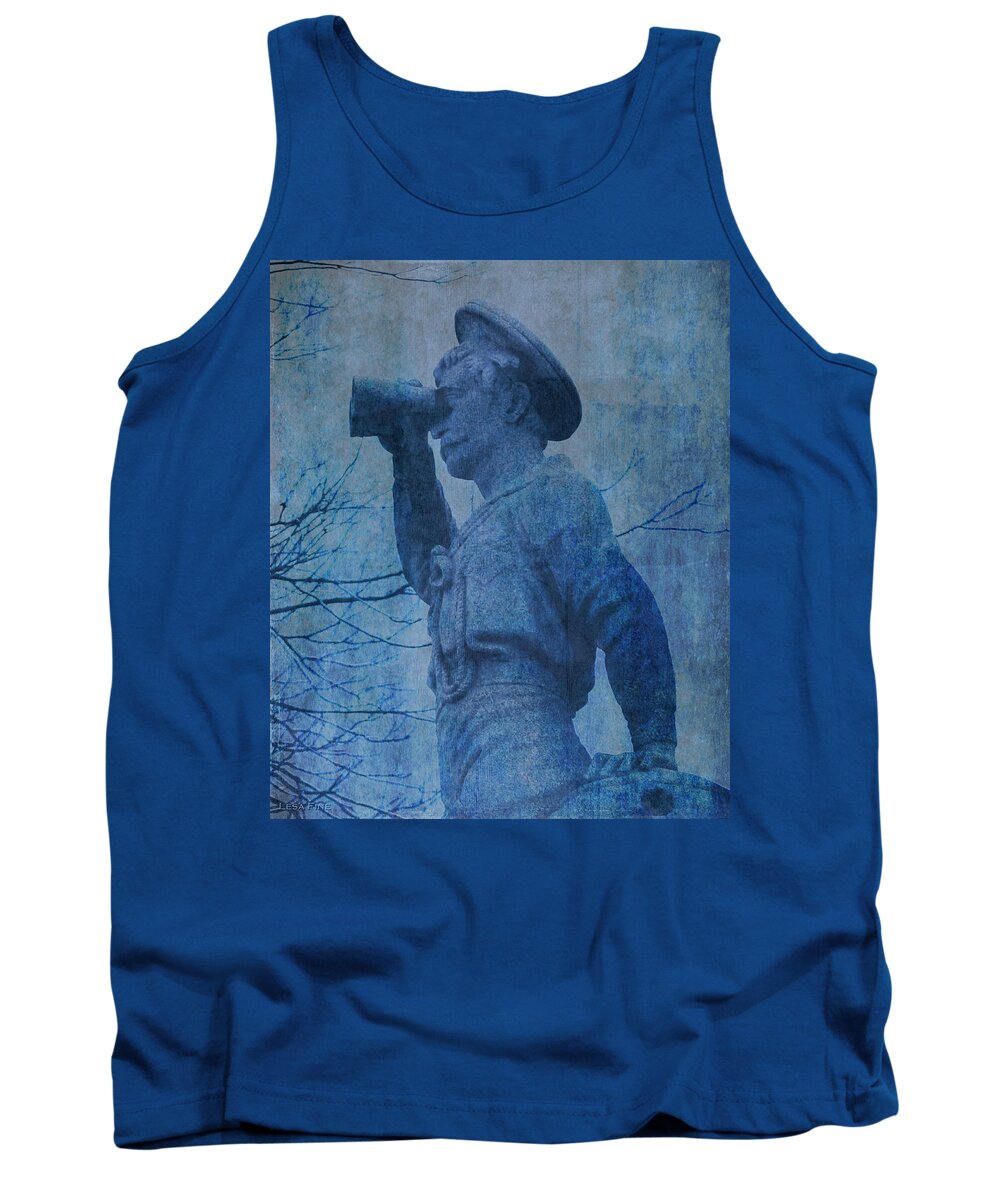 Seaman Tank Top featuring the mixed media The Seaman in Blue by Lesa Fine