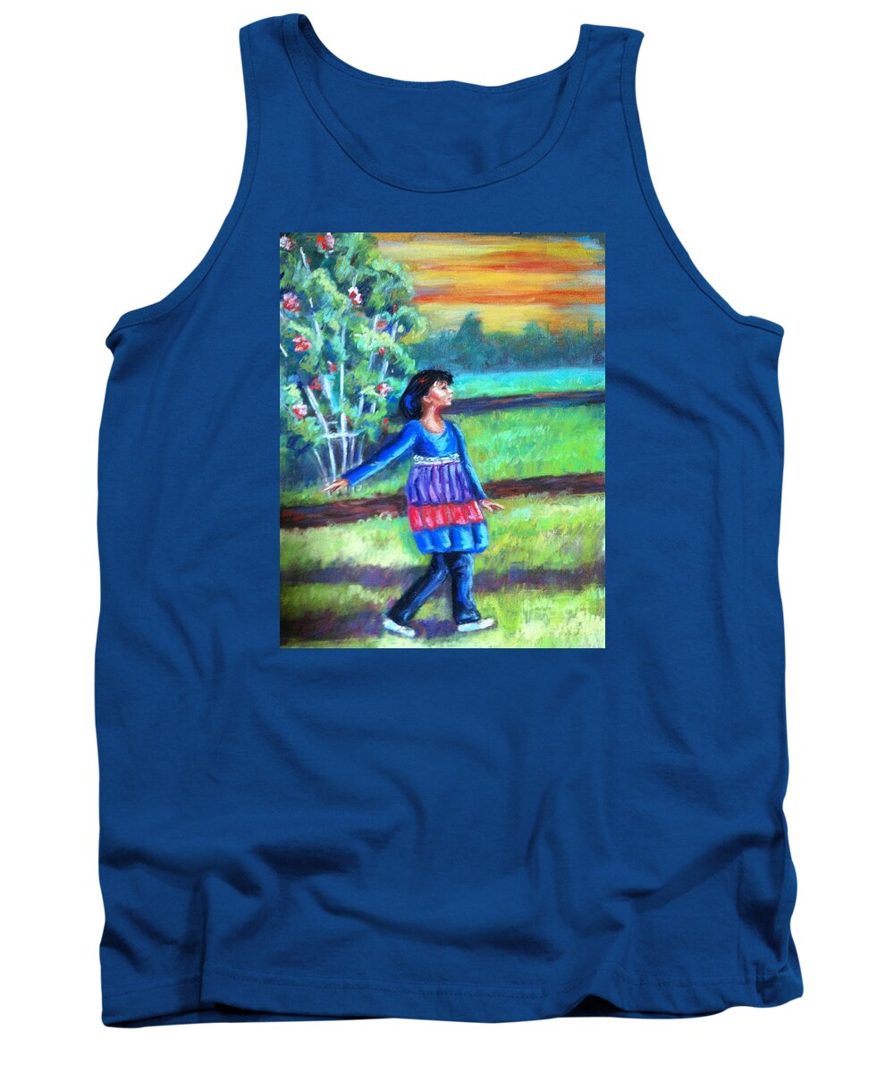 Girl Tank Top featuring the painting Twirl in Jeans by Beverly Boulet