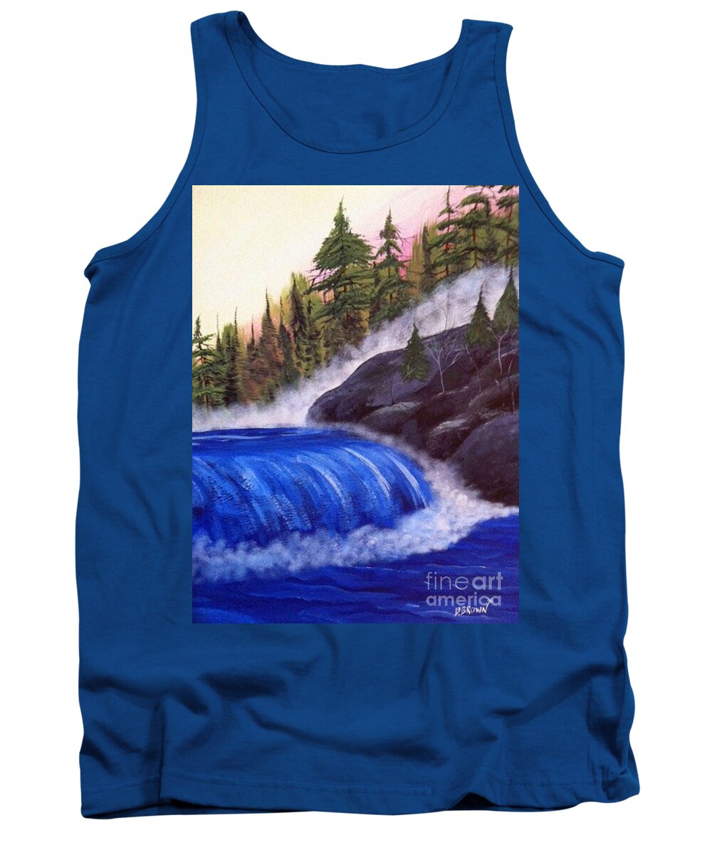 Landscape Tank Top featuring the painting Water Fall by Rocks by Brenda Brown