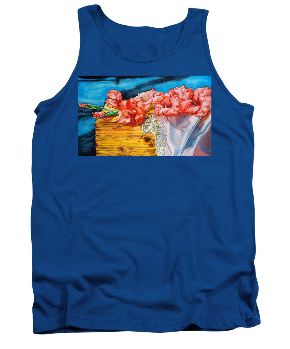Gladiolas Paintings Tank Top featuring the painting Watercolor Exercise Gladiolas by Xavier Francois Hussenet
