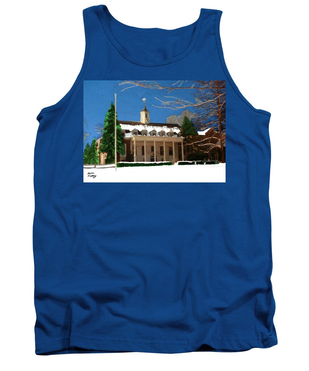 Northeastern Tank Top featuring the painting Whittle Hall in the Winter by Bruce Nutting