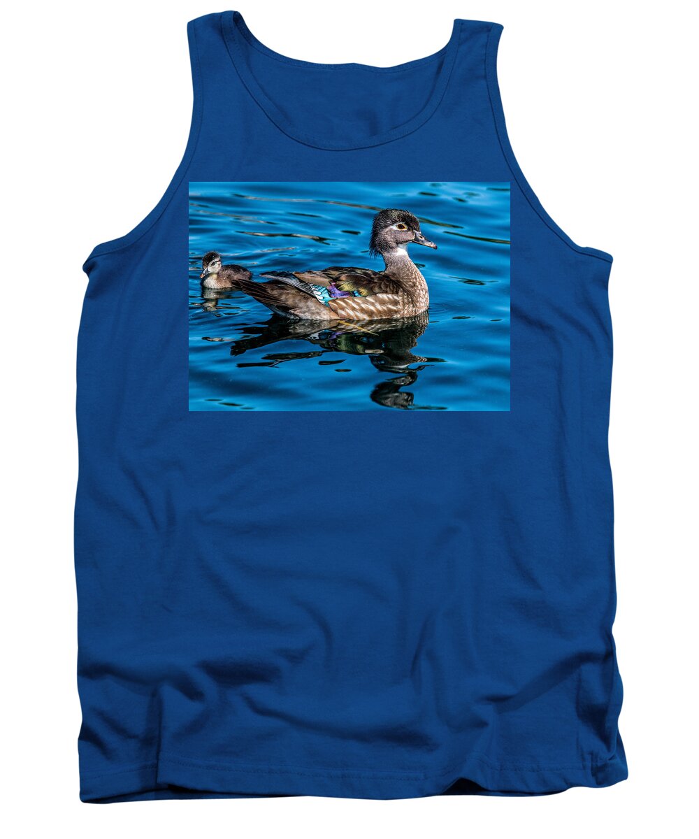 Wood Duck Tank Top featuring the photograph Wood Duck Hen and Duckling by Dawn Key
