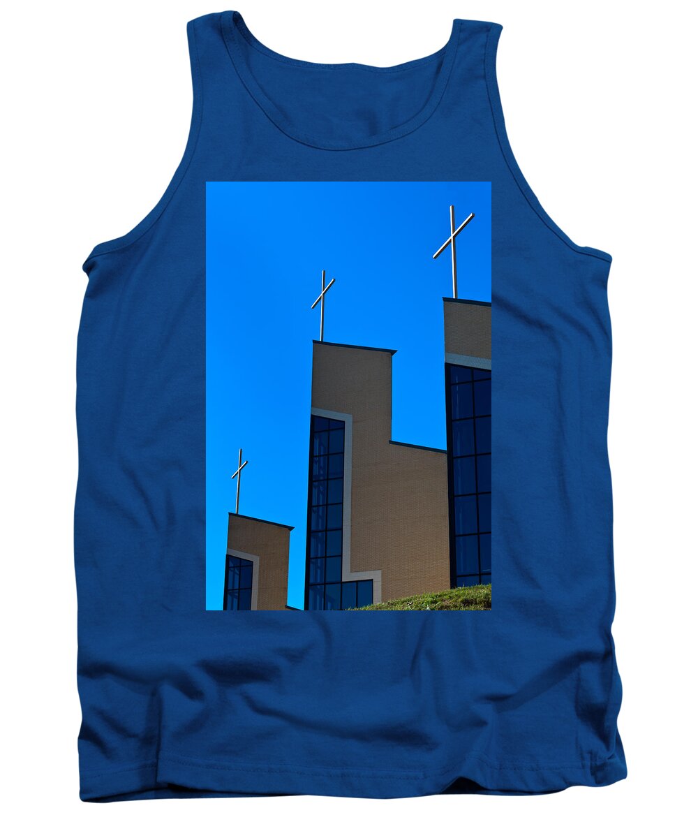 Crosses Tank Top featuring the photograph Crosses of Livingway Church #3 by Ed Gleichman