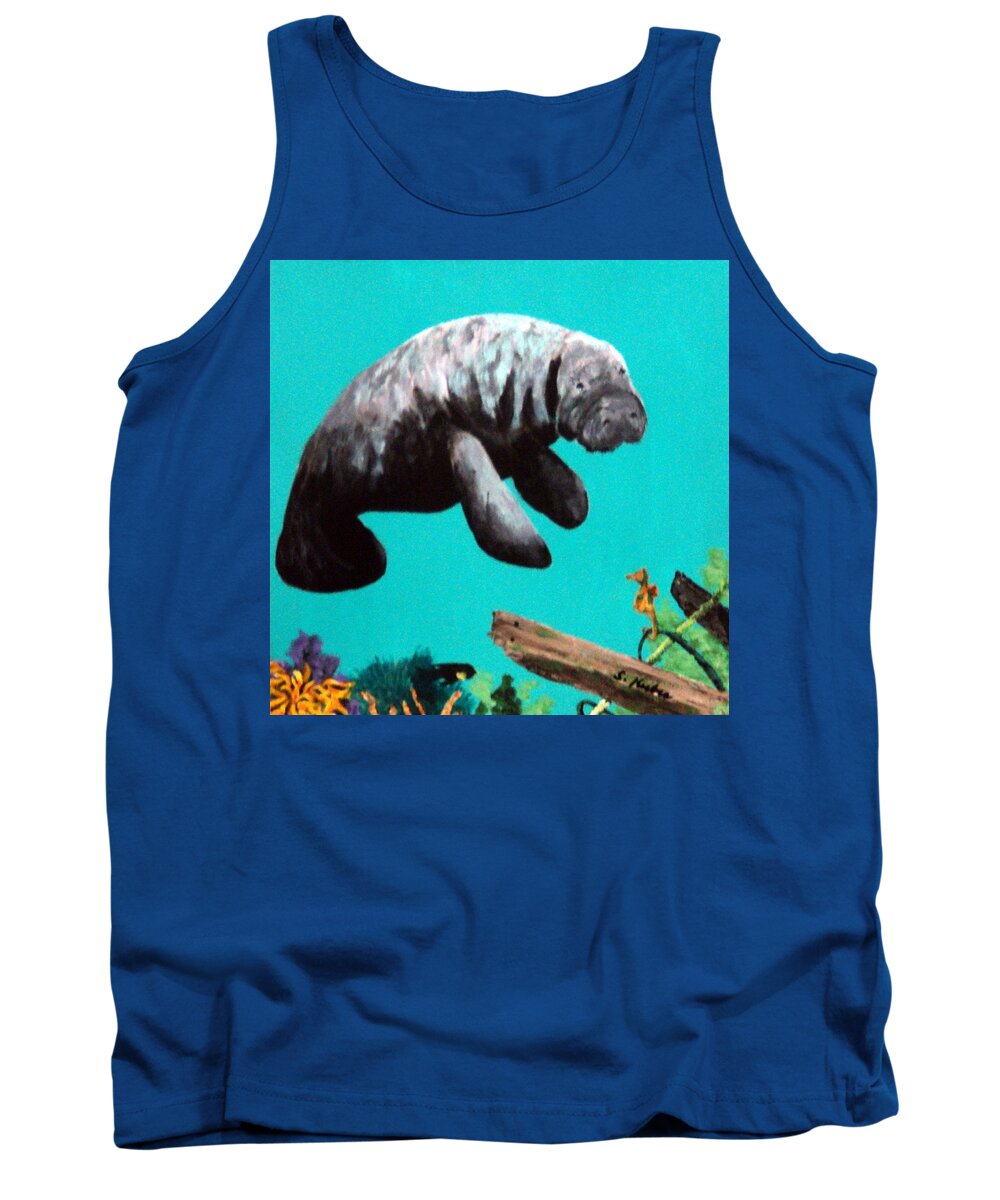 Florida Tank Top featuring the painting Sea Horse and Manatee by Susan Kubes