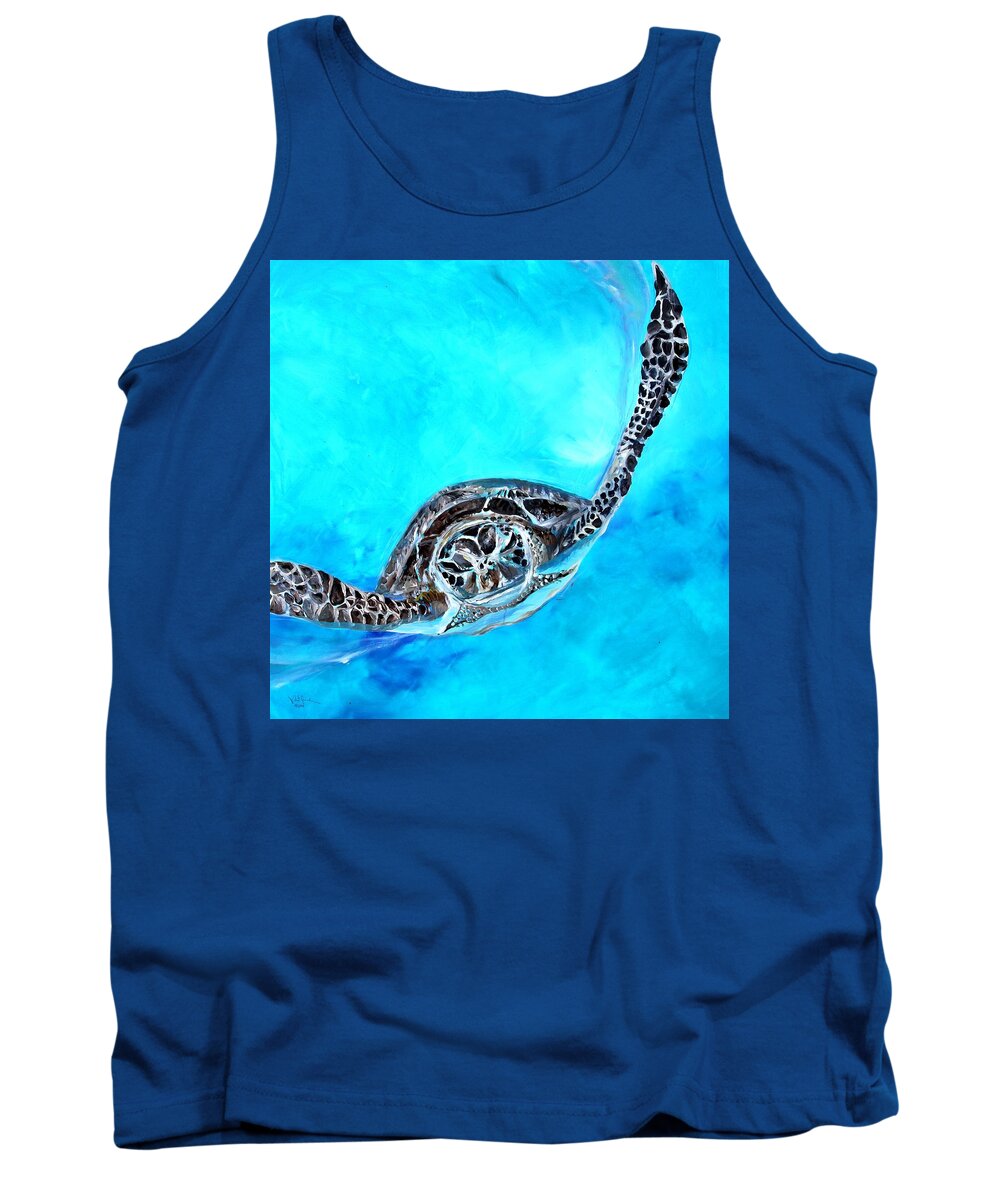 Sea Turtle Tank Top featuring the painting Serious Serenity by J Vincent Scarpace