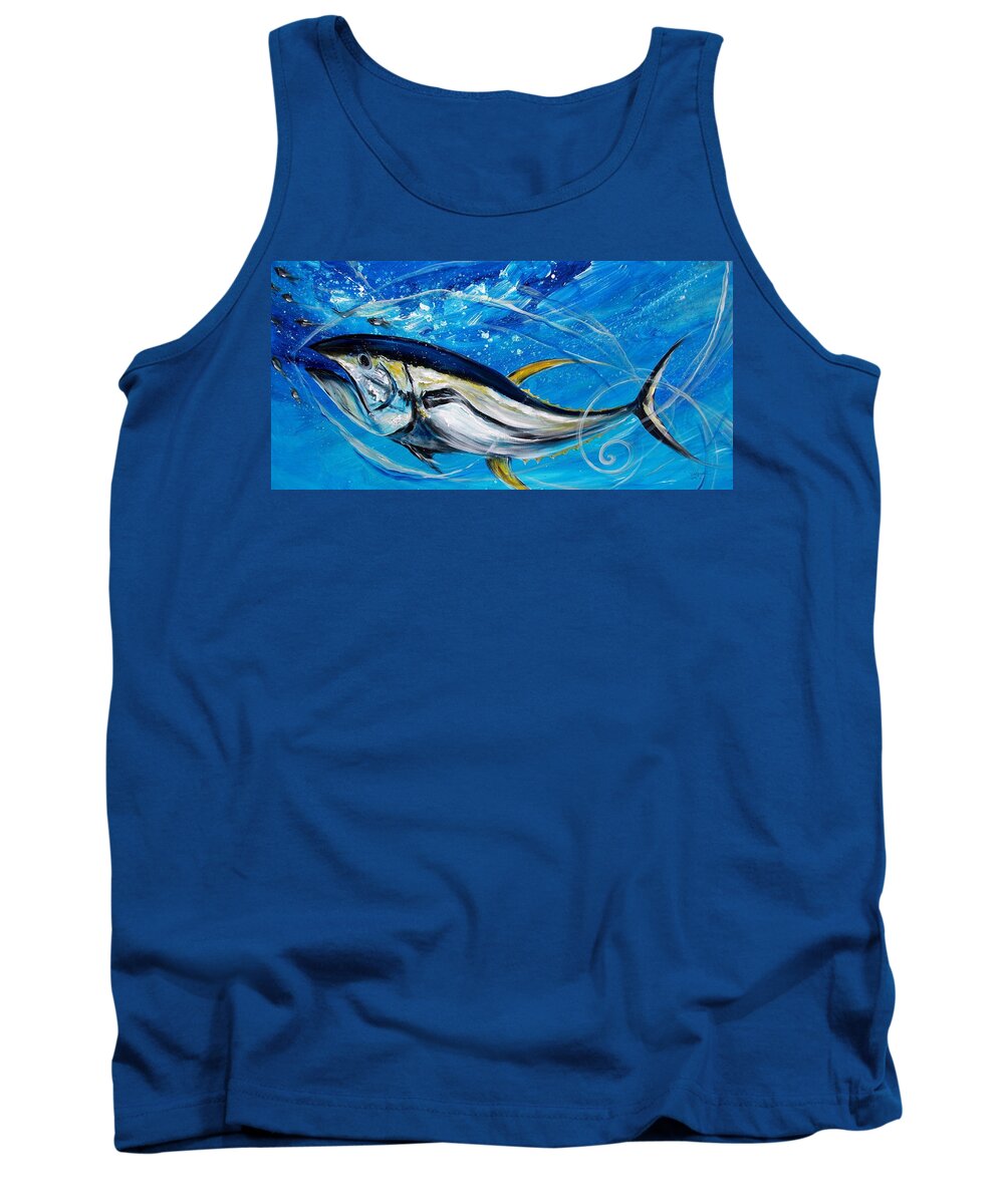 Tuna Tank Top featuring the painting Abstract Yellow Fin Tuna #1 by J Vincent Scarpace