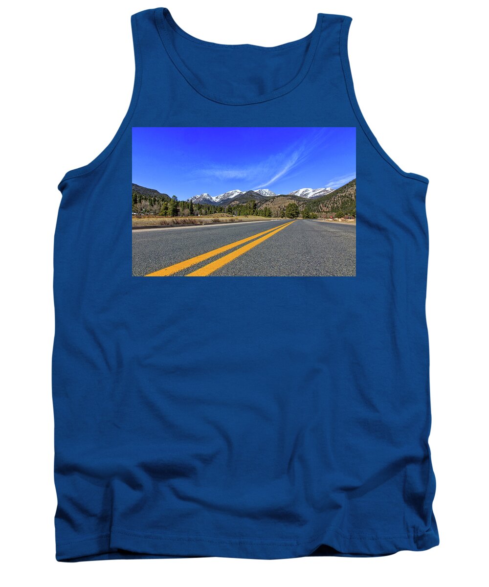 Mountain Tank Top featuring the photograph Fall River Road with Mountain Background #1 by Peter Ciro