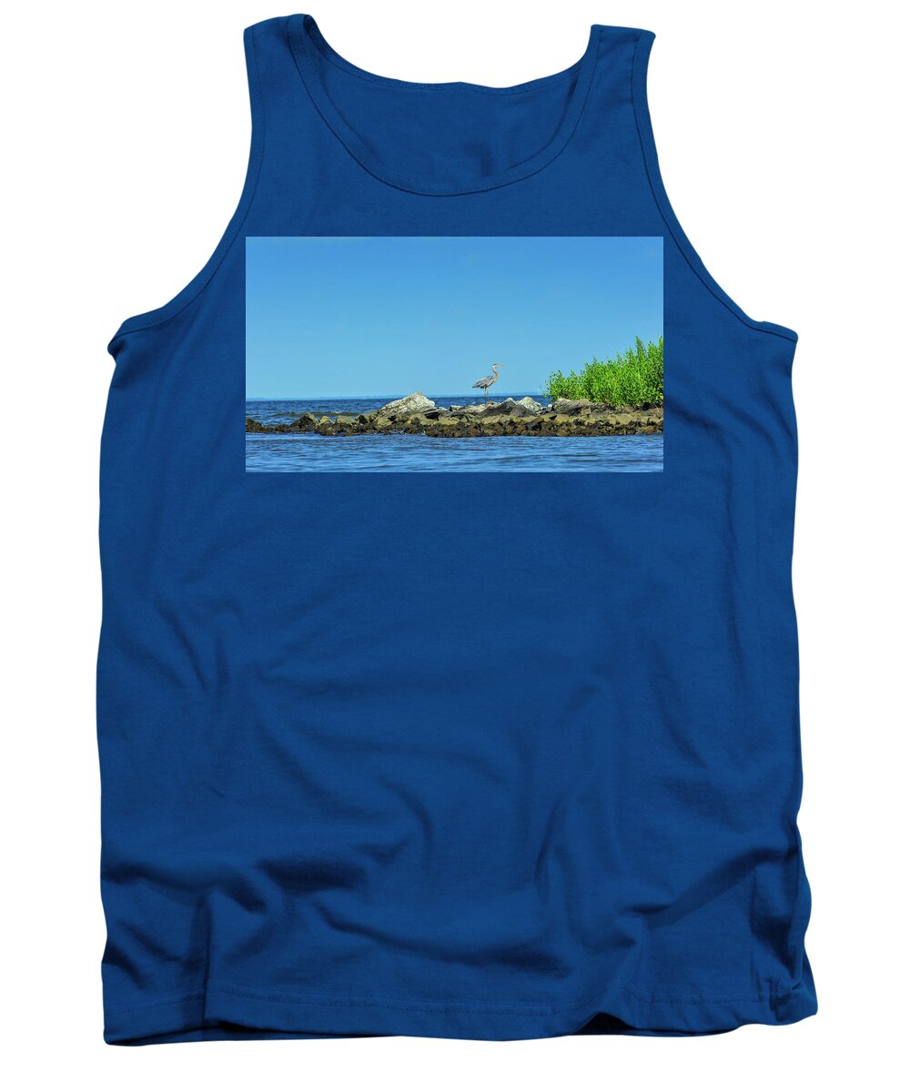 Ardea Herodias Tank Top featuring the photograph Great Blue Heron on the Chesapeake Bay #1 by Patrick Wolf