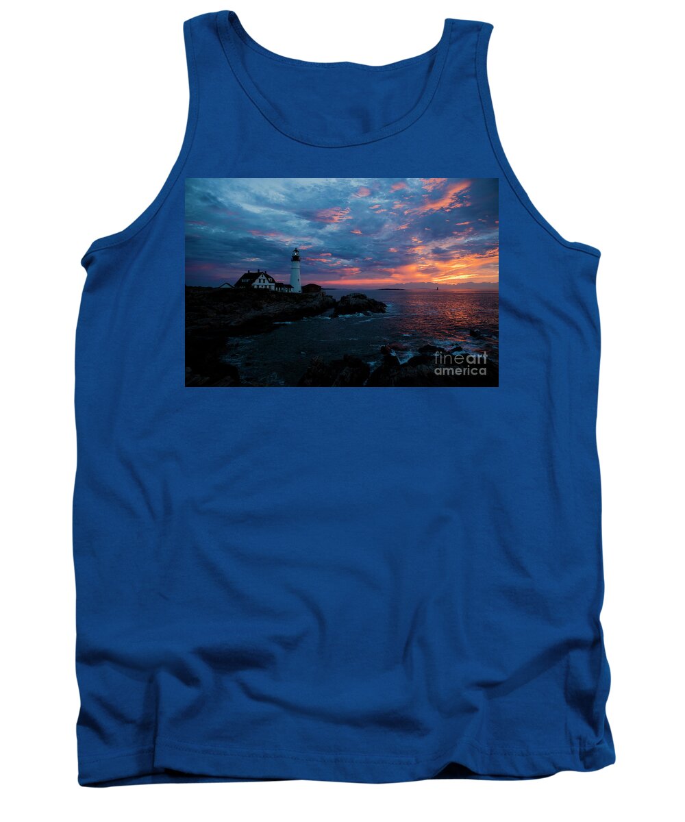 Lighthouse Tank Top featuring the photograph Portland Head Light at Sunrise #1 by Diane Diederich