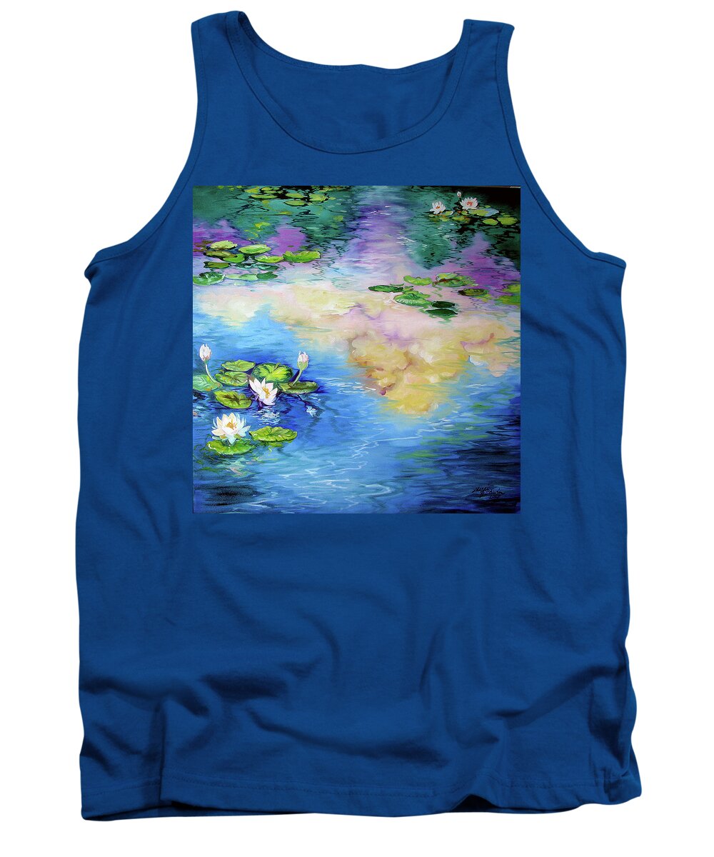 Lily Tank Top featuring the painting Reflections On A Waterlily Pond #1 by Marcia Baldwin