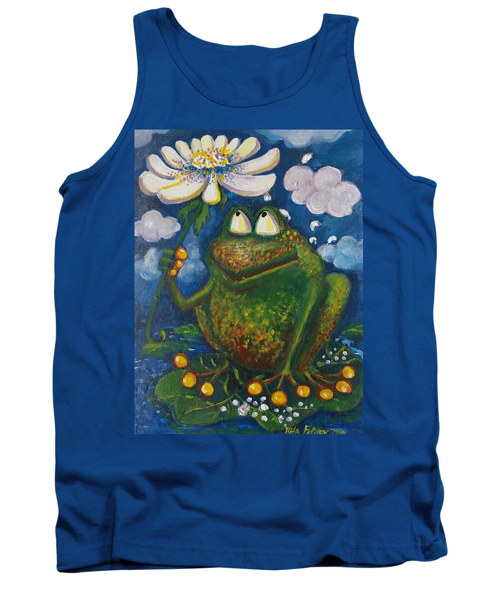Frog Tank Top featuring the painting Frog in the Rain by Rita Fetisov