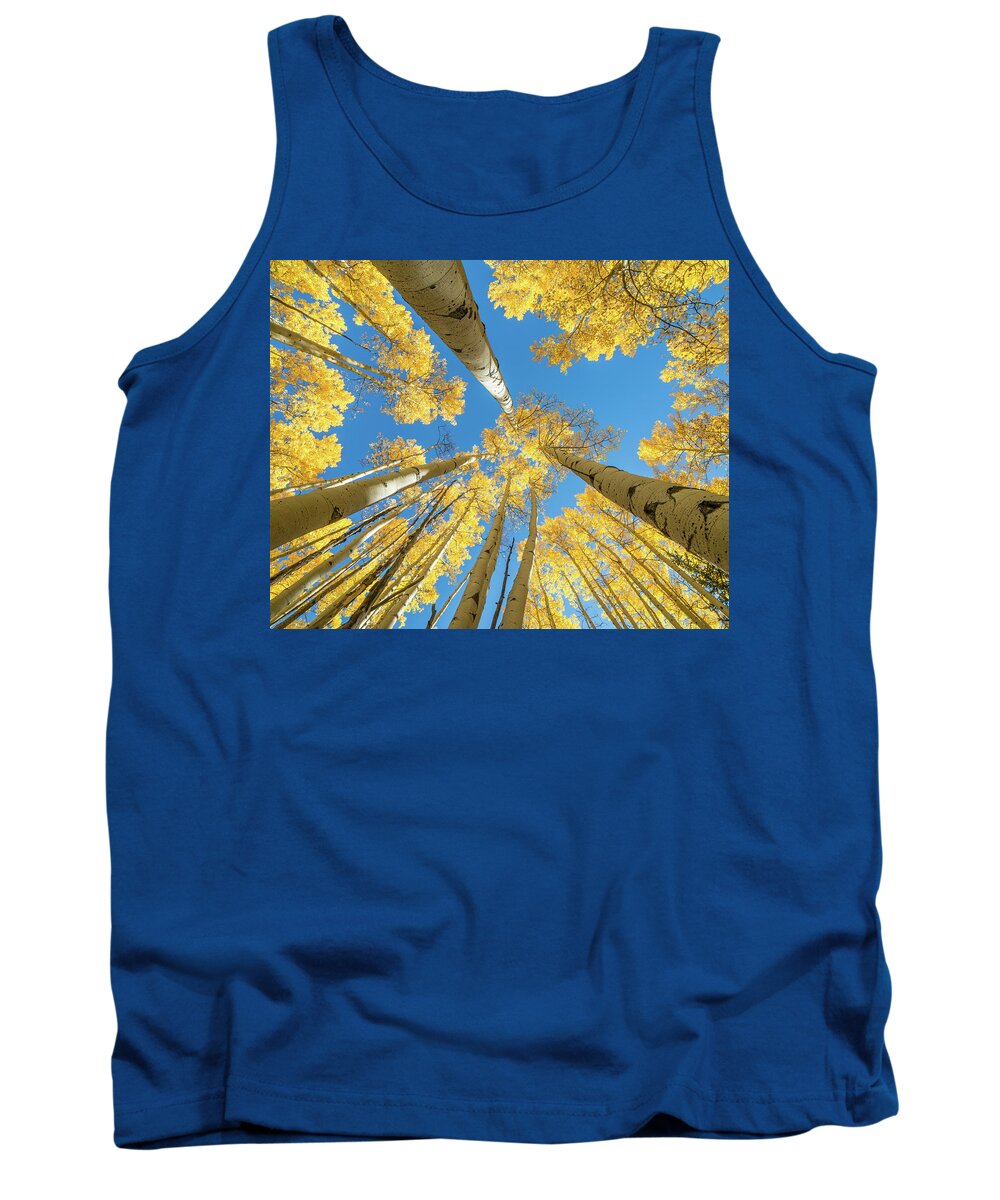 Fine Art Photography Tank Top featuring the photograph Aspens and Sky by John Strong