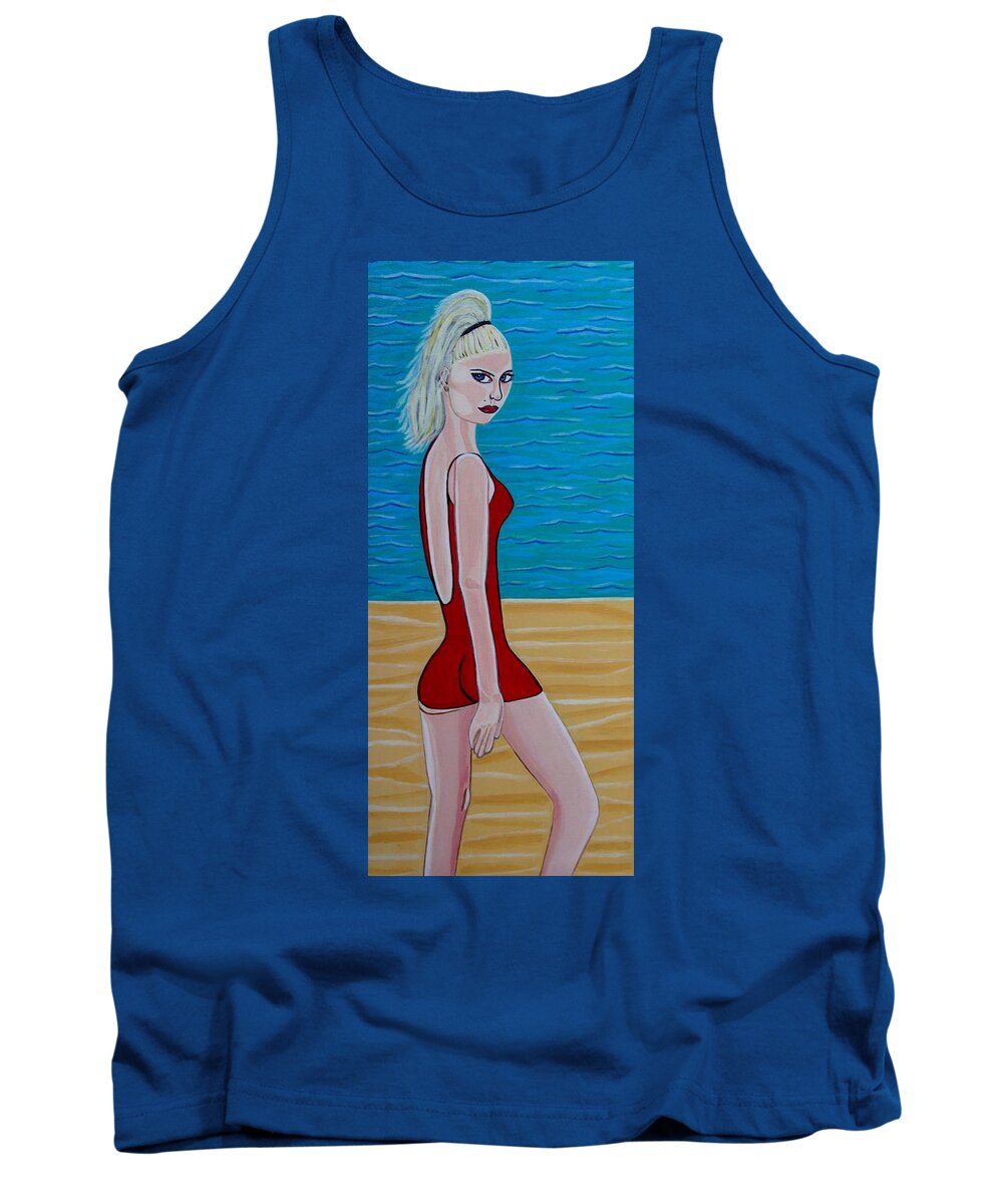 Celebrity Paintings Tank Top featuring the painting Beach Babe by Sandra Marie Adams