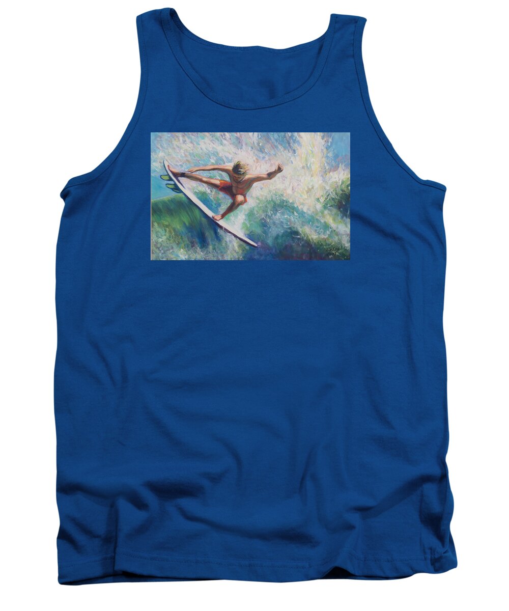 Surfer Tank Top featuring the painting Beach Comber series, Surfer 1 by Gretchen Ten Eyck Hunt