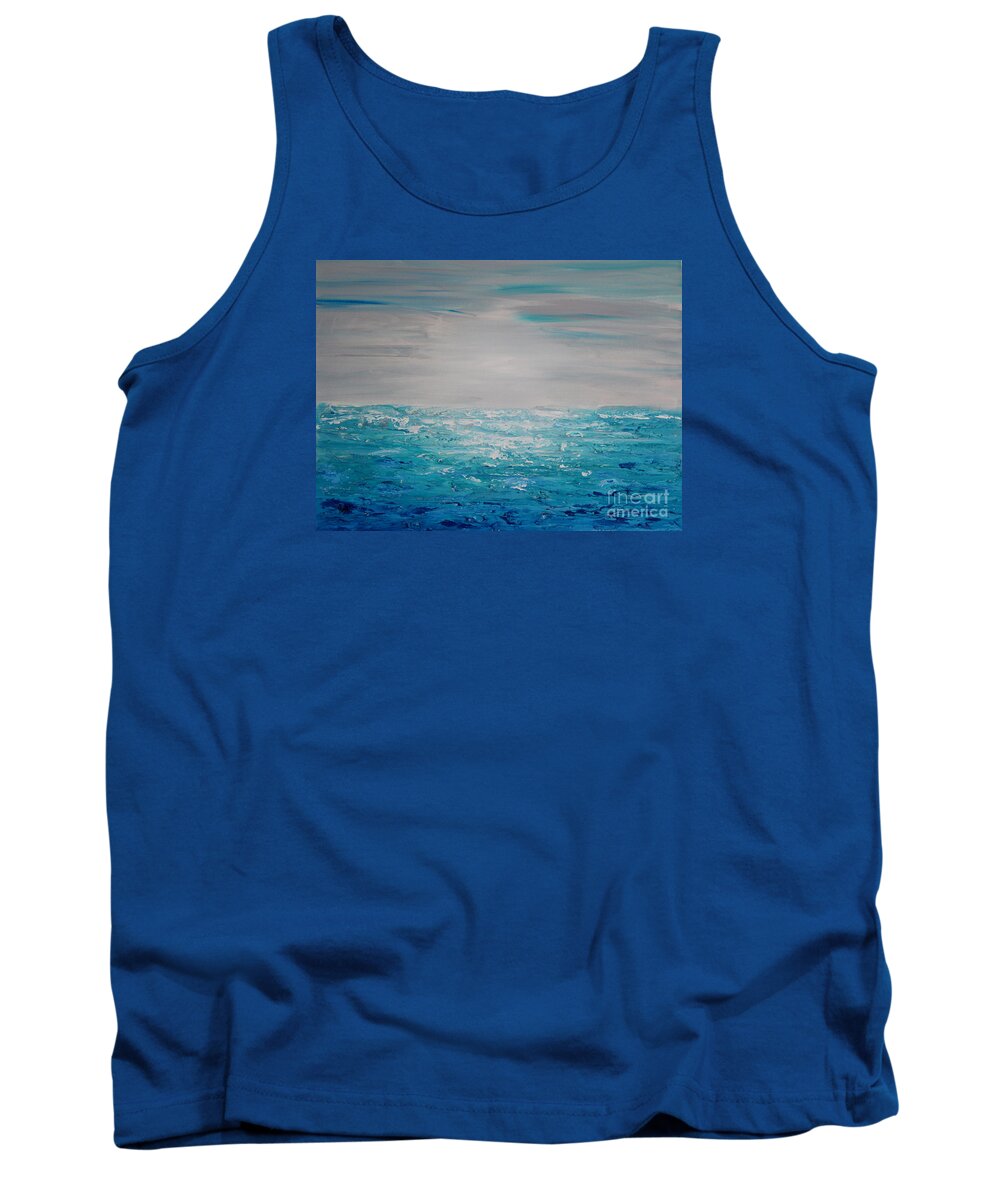 Blue Tank Top featuring the painting Blue Beach by Preethi Mathialagan