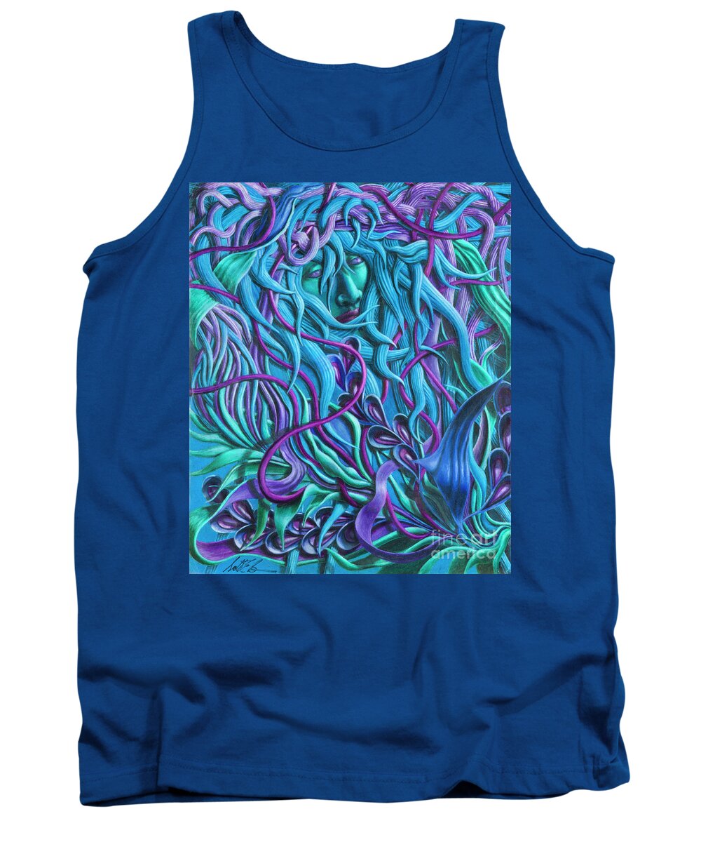 Fine Art Tank Top featuring the drawing Blueing by Scott Brennan