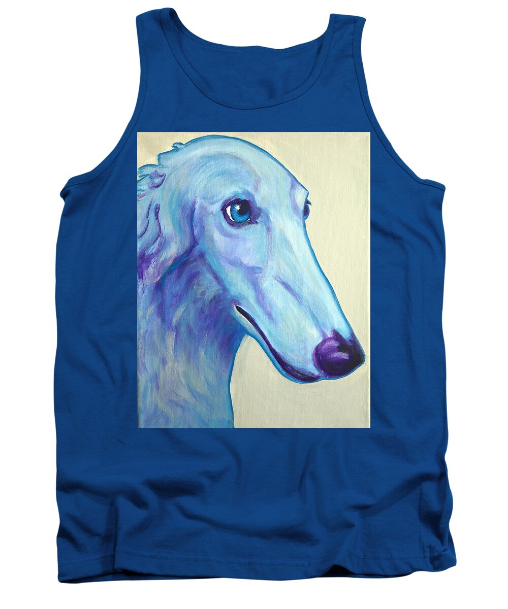 Borzoi Tank Top featuring the painting Borzoi - Baby Blue by Dawg Painter