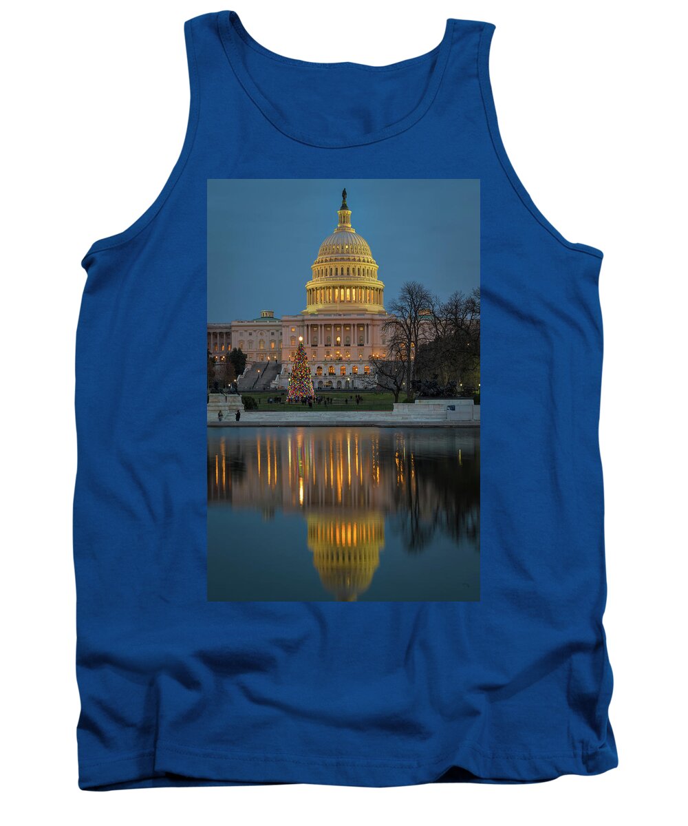 Photograph Tank Top featuring the photograph Capitol Reflection at Christmas by Cindy Lark Hartman