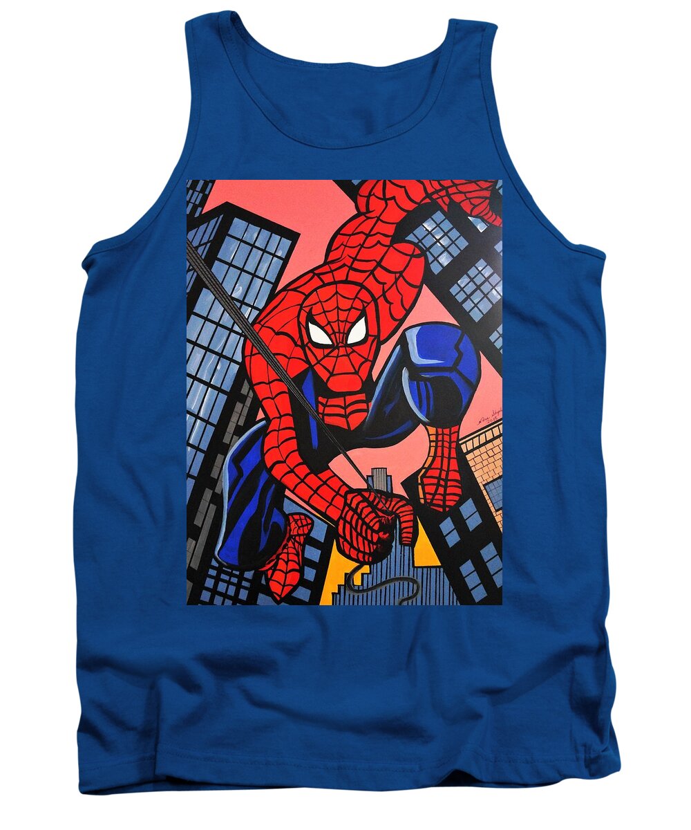 Spiderman Tank Top featuring the painting Cartoon Spiderman by Nora Shepley