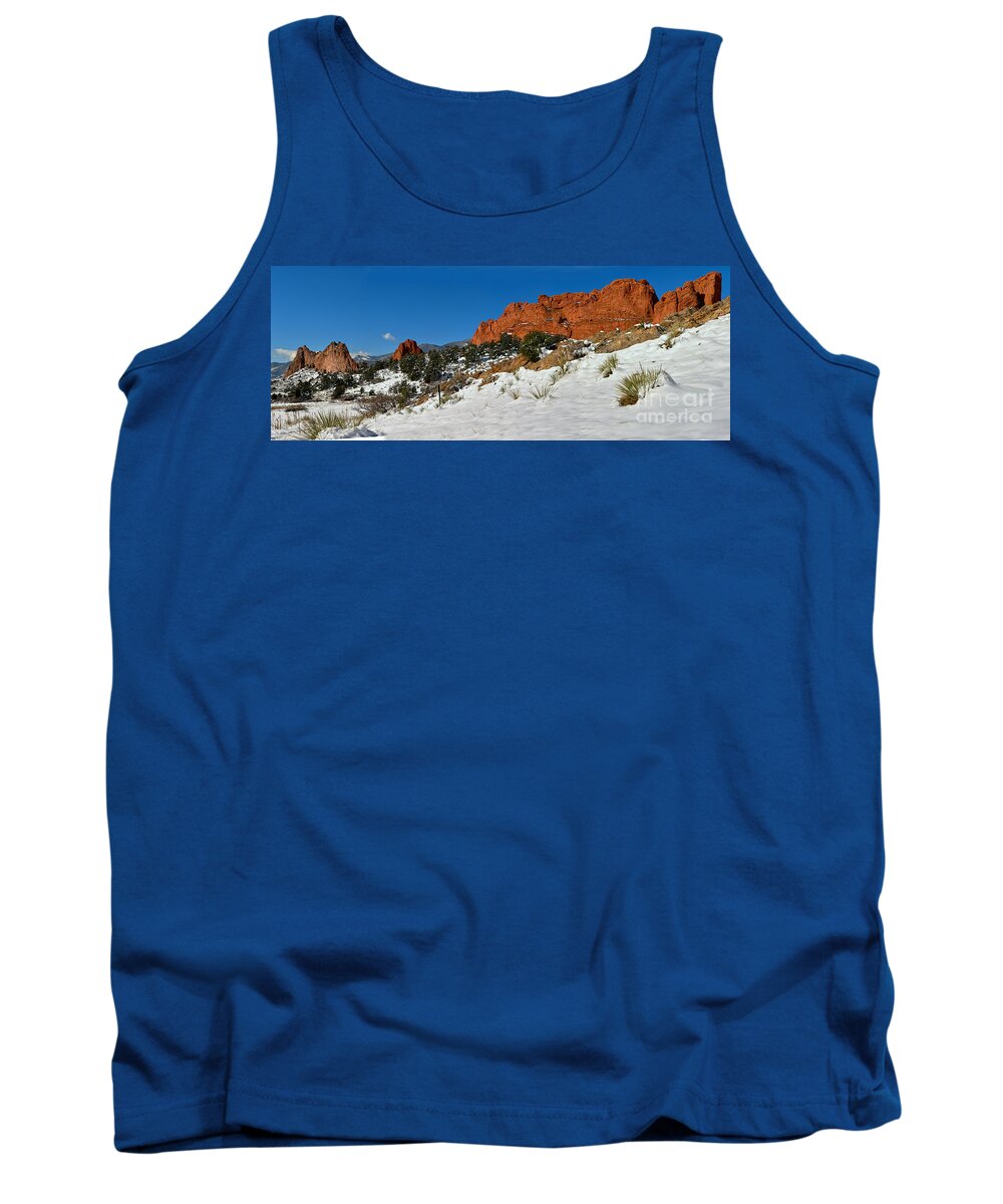 Garden Of The Cogs Tank Top featuring the photograph Colorado Winter Red Rock Garden by Adam Jewell