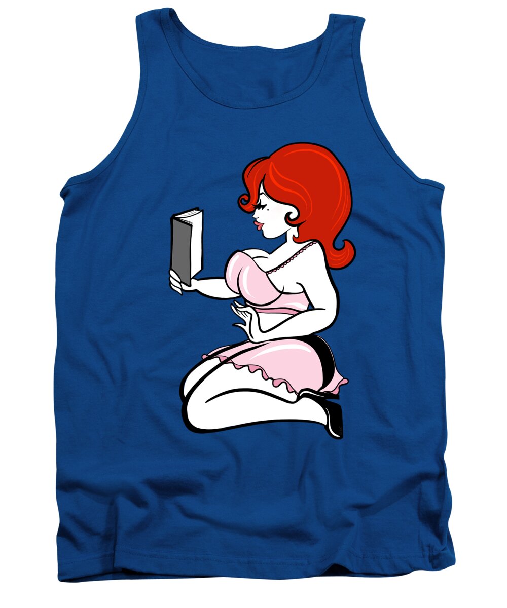 Redhead Tank Top featuring the painting Curvy Redhead Reading by Little Bunny Sunshine