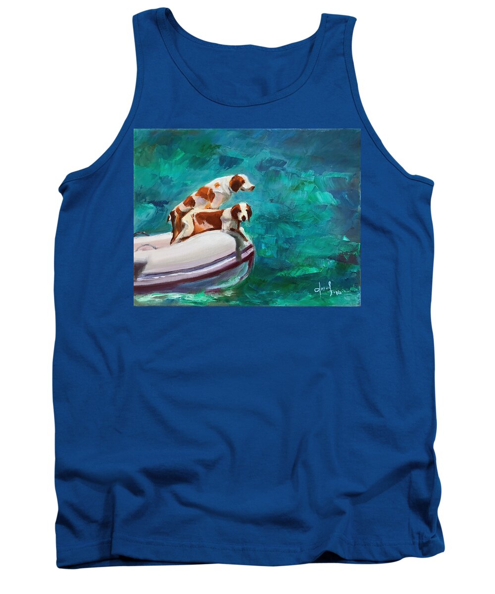 Hope Town Tank Top featuring the painting Doggy Boat Ride by Josef Kelly