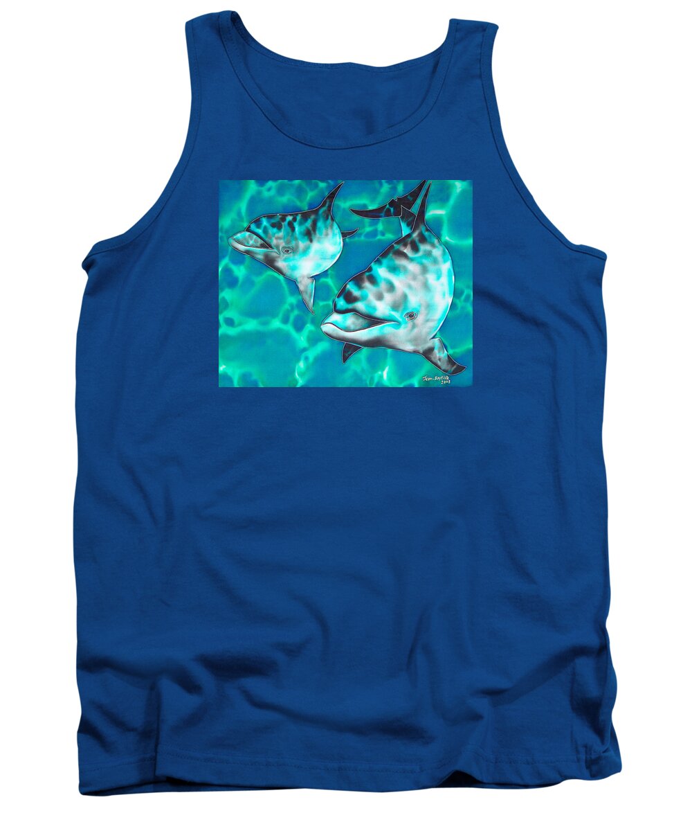 Dolphin Painting Tank Top featuring the painting Dolphins of Sanne Bay by Daniel Jean-Baptiste