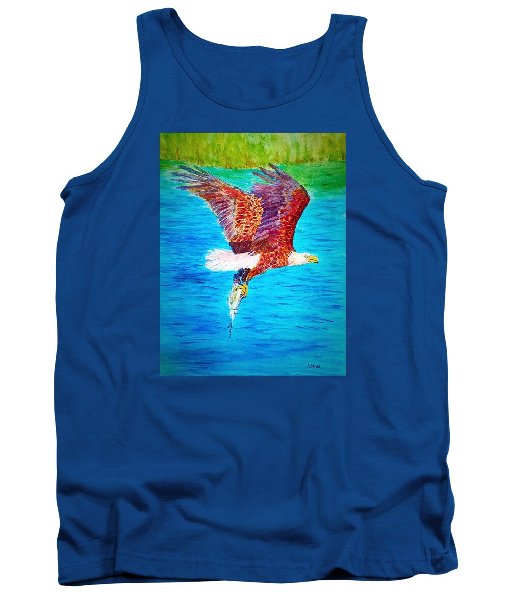 Bald Eagle Tank Top featuring the painting Eagle's Lunch by Anne Sands