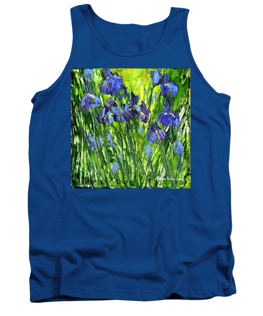 Iris Tank Top featuring the painting Field of Irises by Charlene Fuhrman-Schulz
