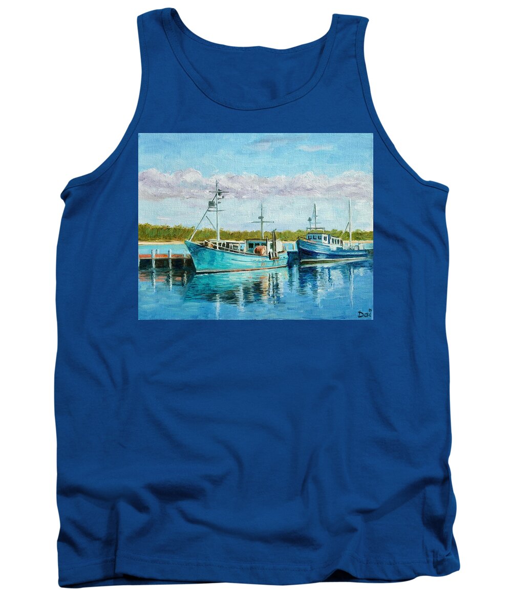 Fishing Tank Top featuring the painting Fishing Boats in Lakes Entrance by Dai Wynn