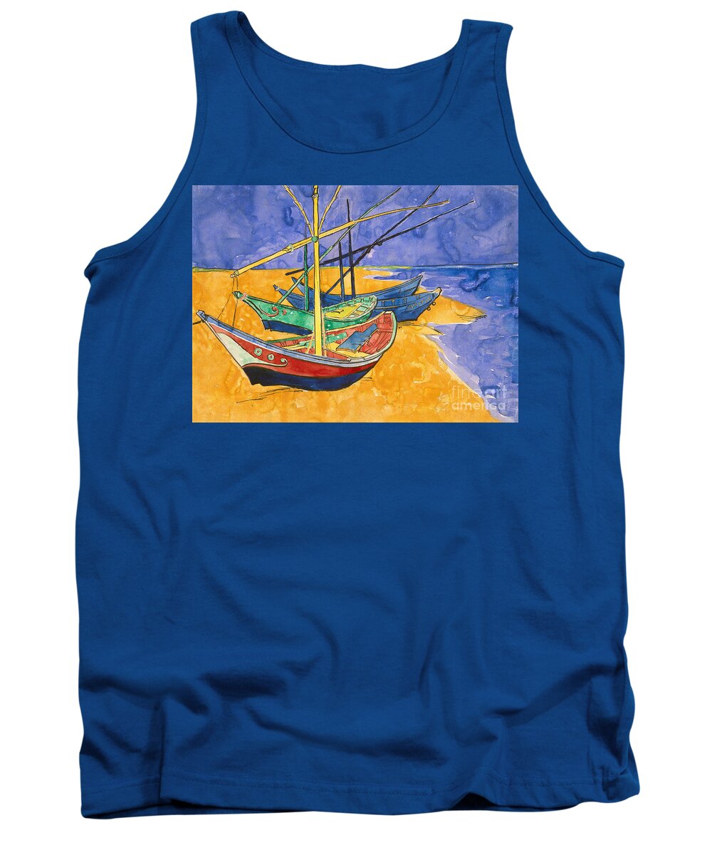 Vincent Van Gogh Tank Top featuring the painting Fishing Boats on the Beach at Saintes Maries de la Mer by Vincent Van Gogh