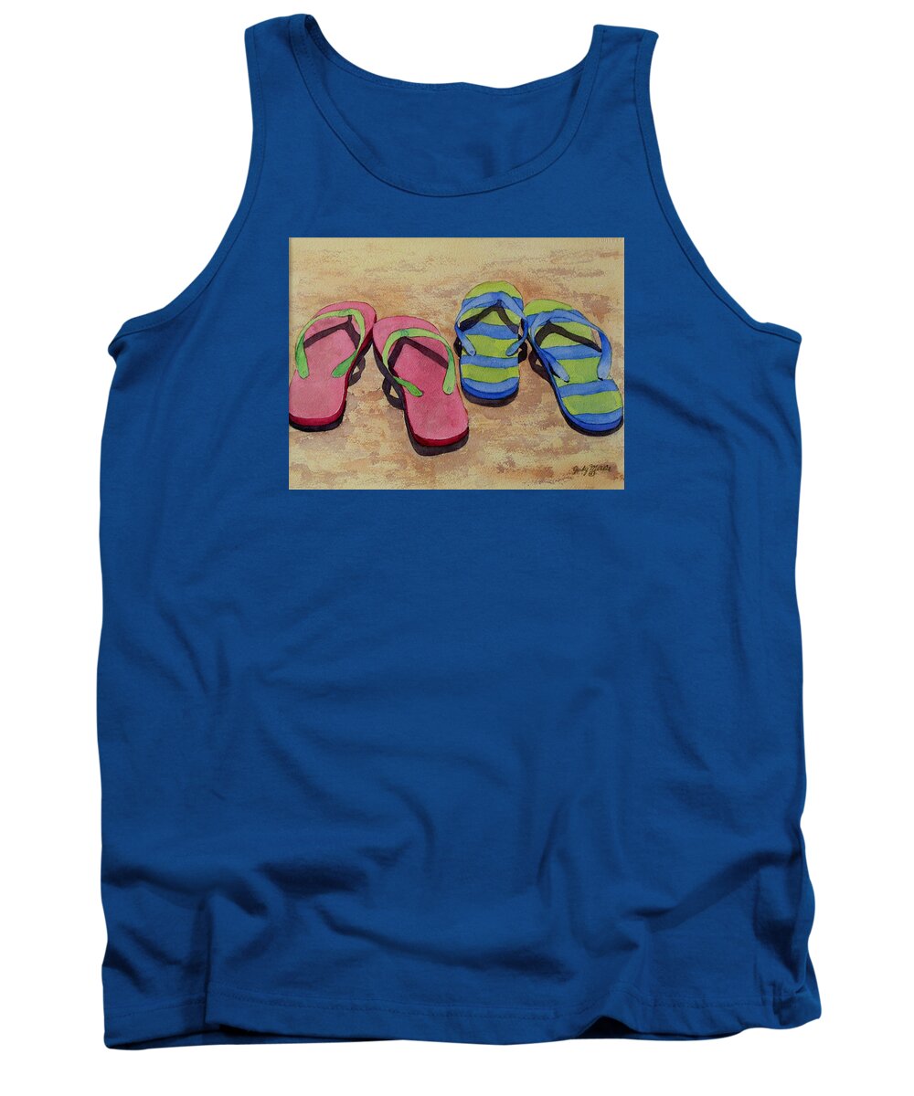 Beach Tank Top featuring the painting Florida Dress Shoes by Judy Mercer