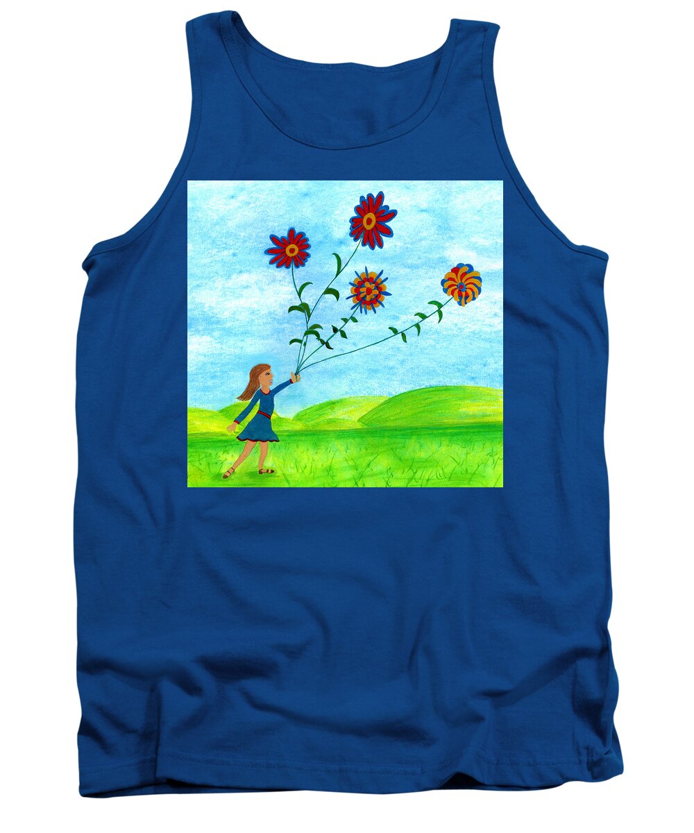 Landscape Tank Top featuring the digital art Girl With Flowers by Christina Wedberg
