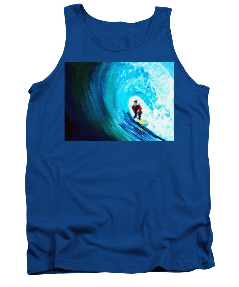 Surfer Tank Top featuring the painting Green Room Surfer in a Wave by Katy Hawk