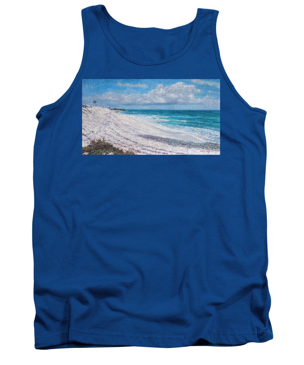 Hope Town Tank Top featuring the painting Hope Town Beach by Ritchie Eyma