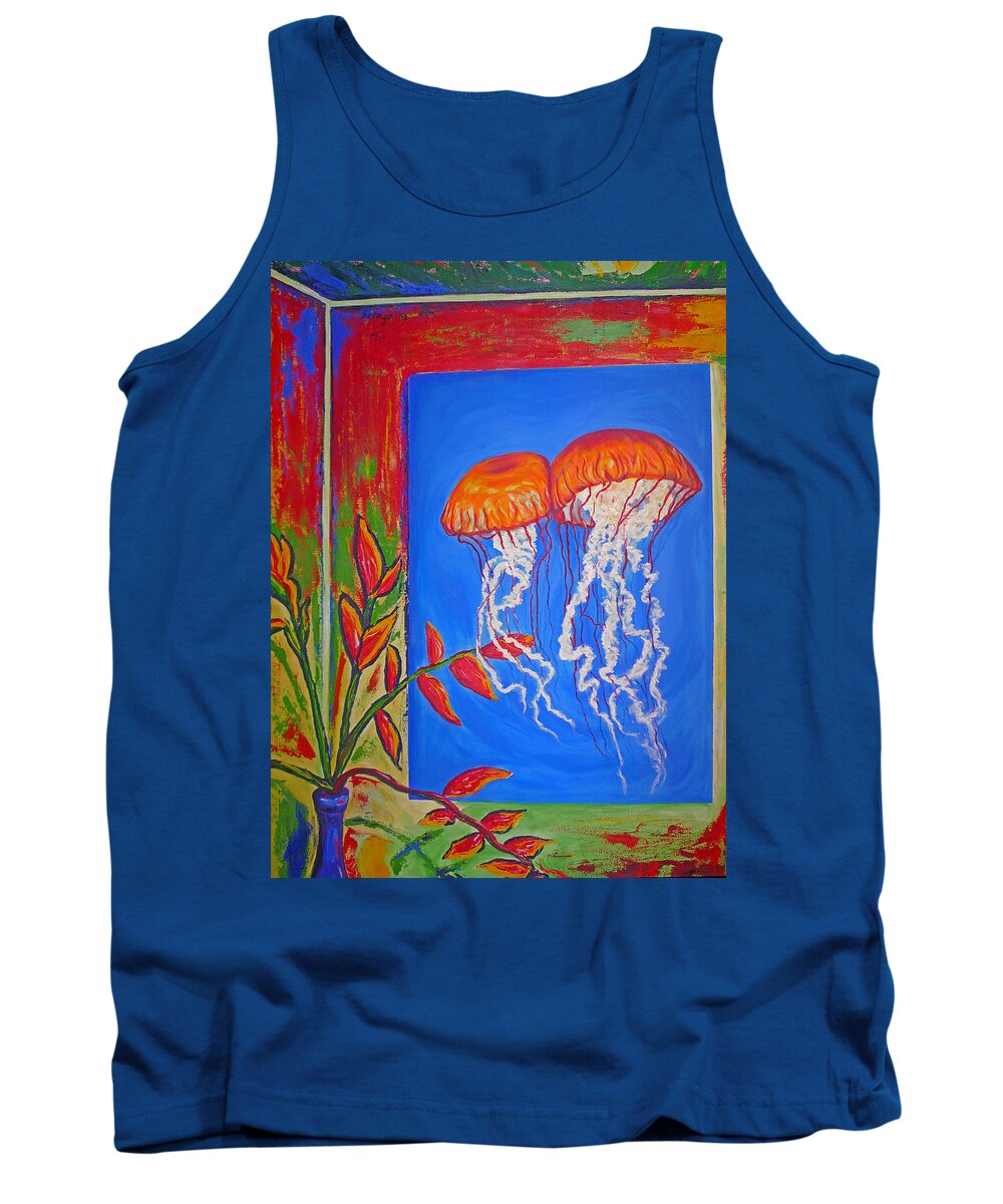 Jellyfish Tank Top featuring the painting Jellyfish With Flowers by Ericka Herazo