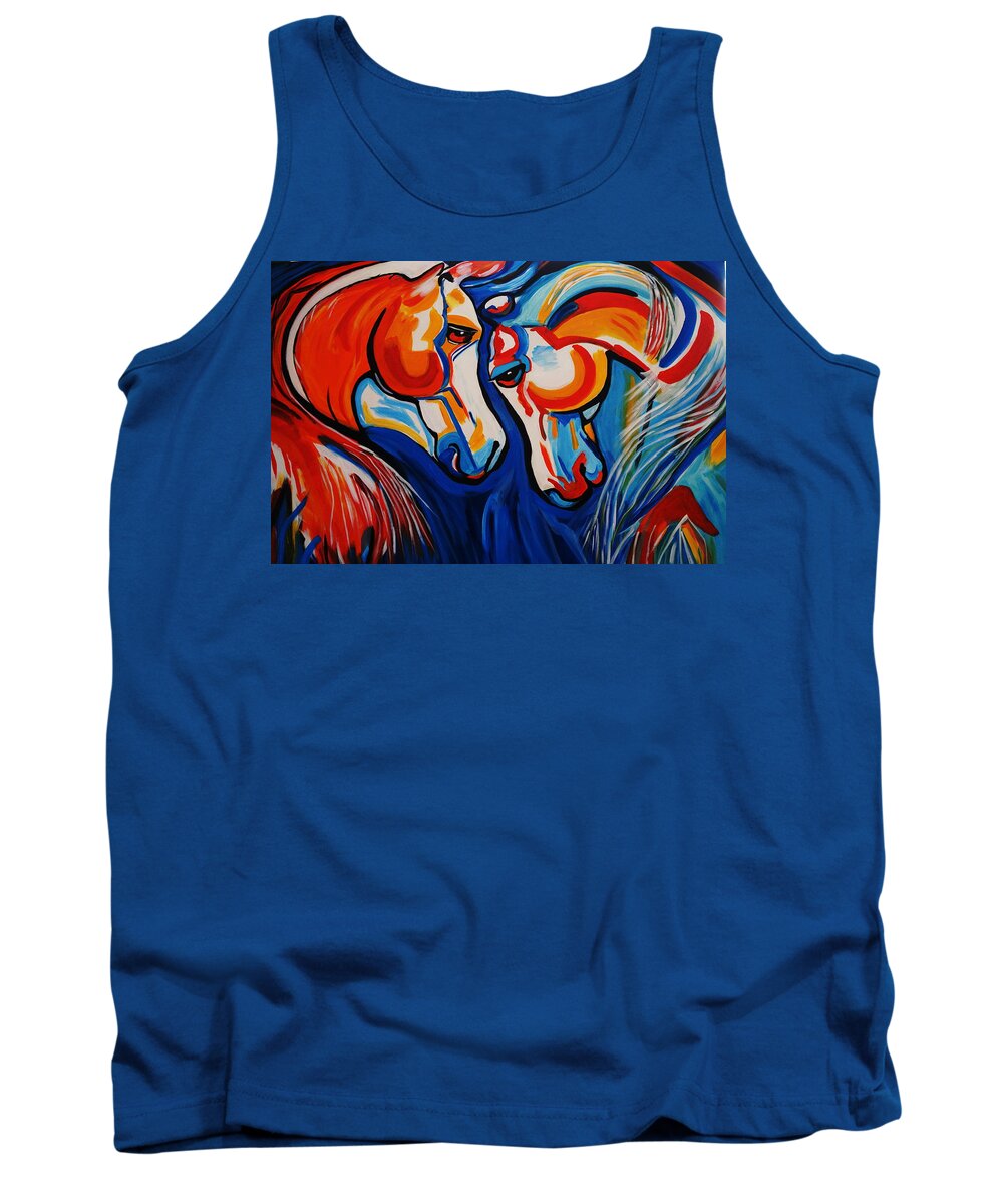 Abstract Tank Top featuring the painting Just Horsing Around by Nora Shepley
