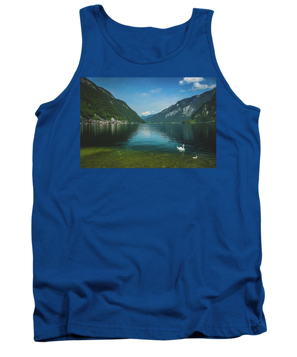 Animal Tank Top featuring the photograph Lake Hallstatt Swans by Andy Konieczny