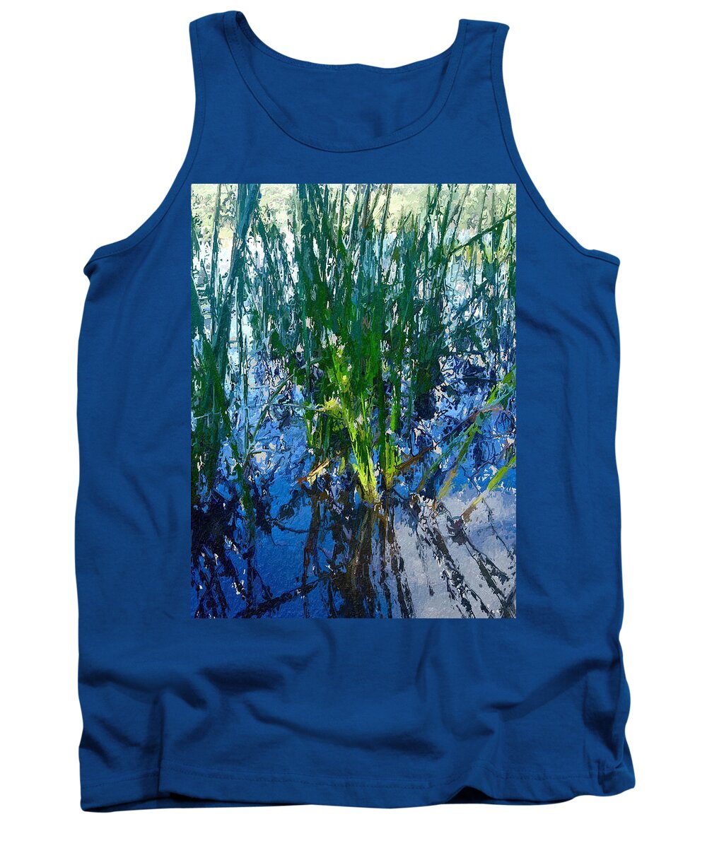 Landscape Painting Tank Top featuring the painting Lake Plants by Joan Reese