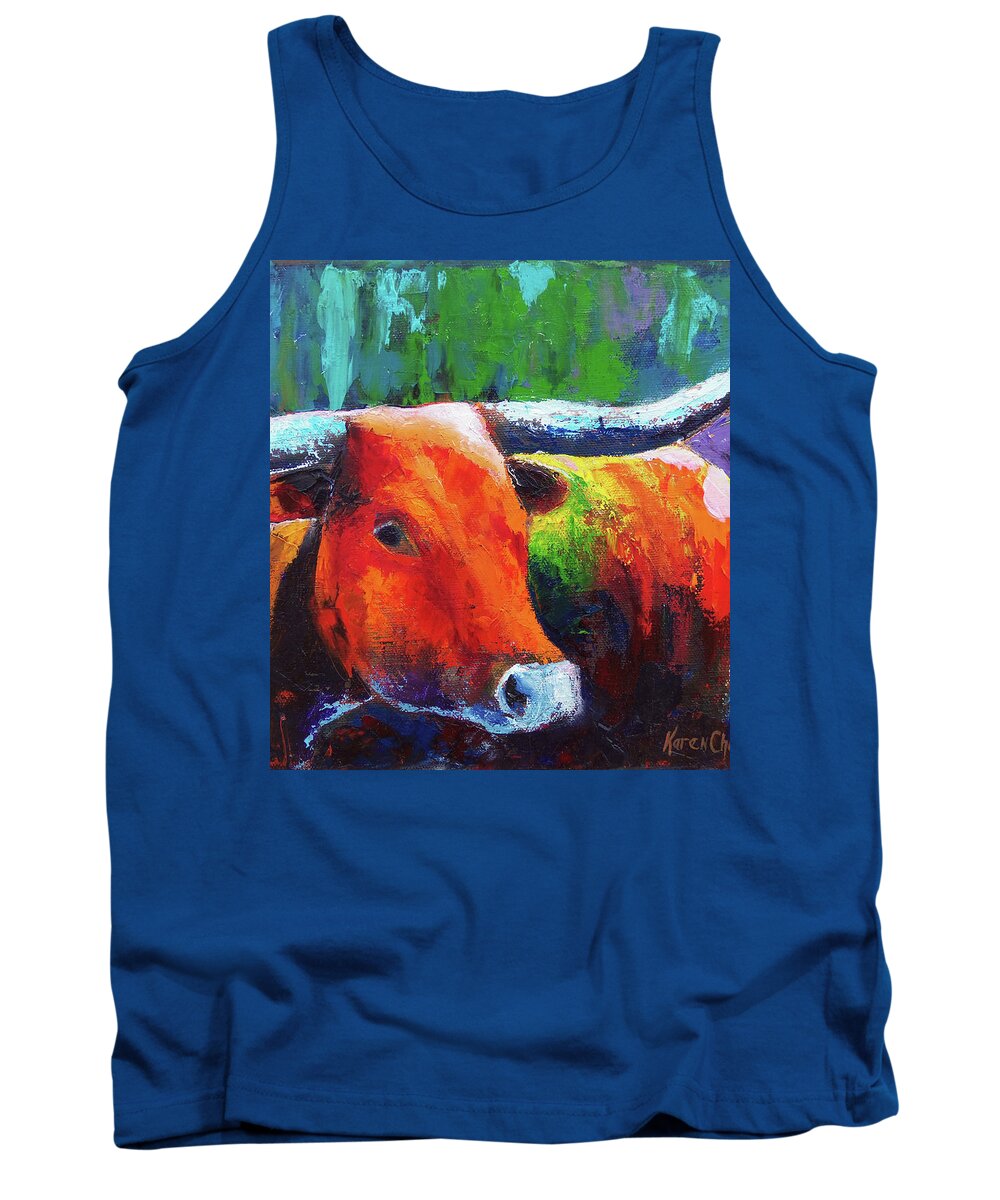 Contemporary Longhorn Art Tank Top featuring the painting Longhorn Jewel by Karen Kennedy Chatham